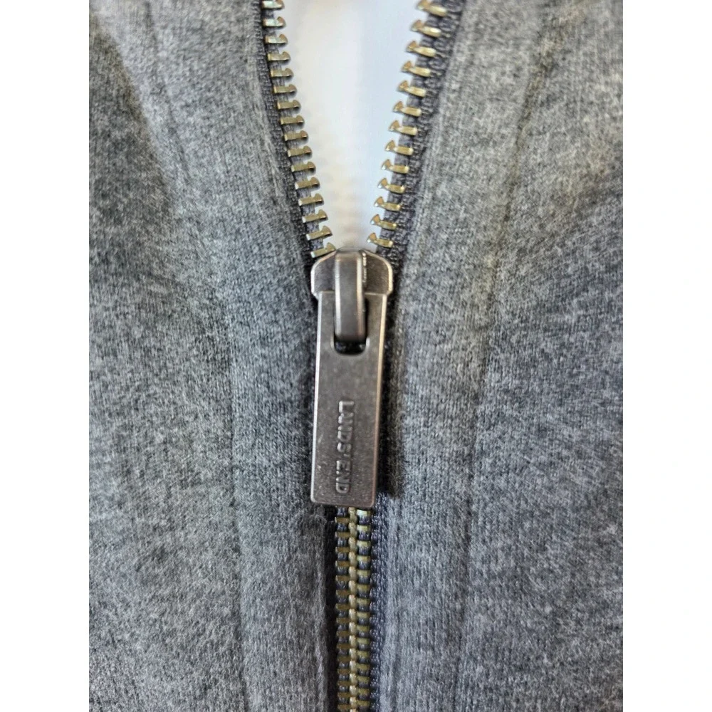 Lands End Serious Sweats Mens Large Grey Full Zip Track Jacket Mock Neck Striped - Picture 5 of 9